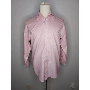 Andrew J Easy Care Mens Shirt 15 1/2 32/33 Light Pink 100% Cotton Long Sleeve